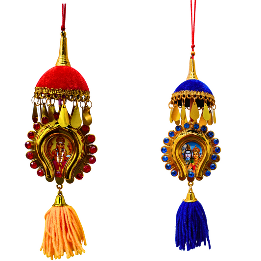 Oval-Shaped Car Hanging Nettipattam – Double-Sided Sree Ganesh and Sree Siva Parvathi Devi