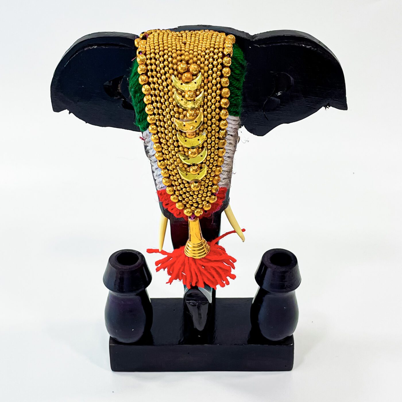 Handcrafted Mahogany Elephant Head Pen Holder with Nettipattom – 11 Inch | Kerala Traditional Decor