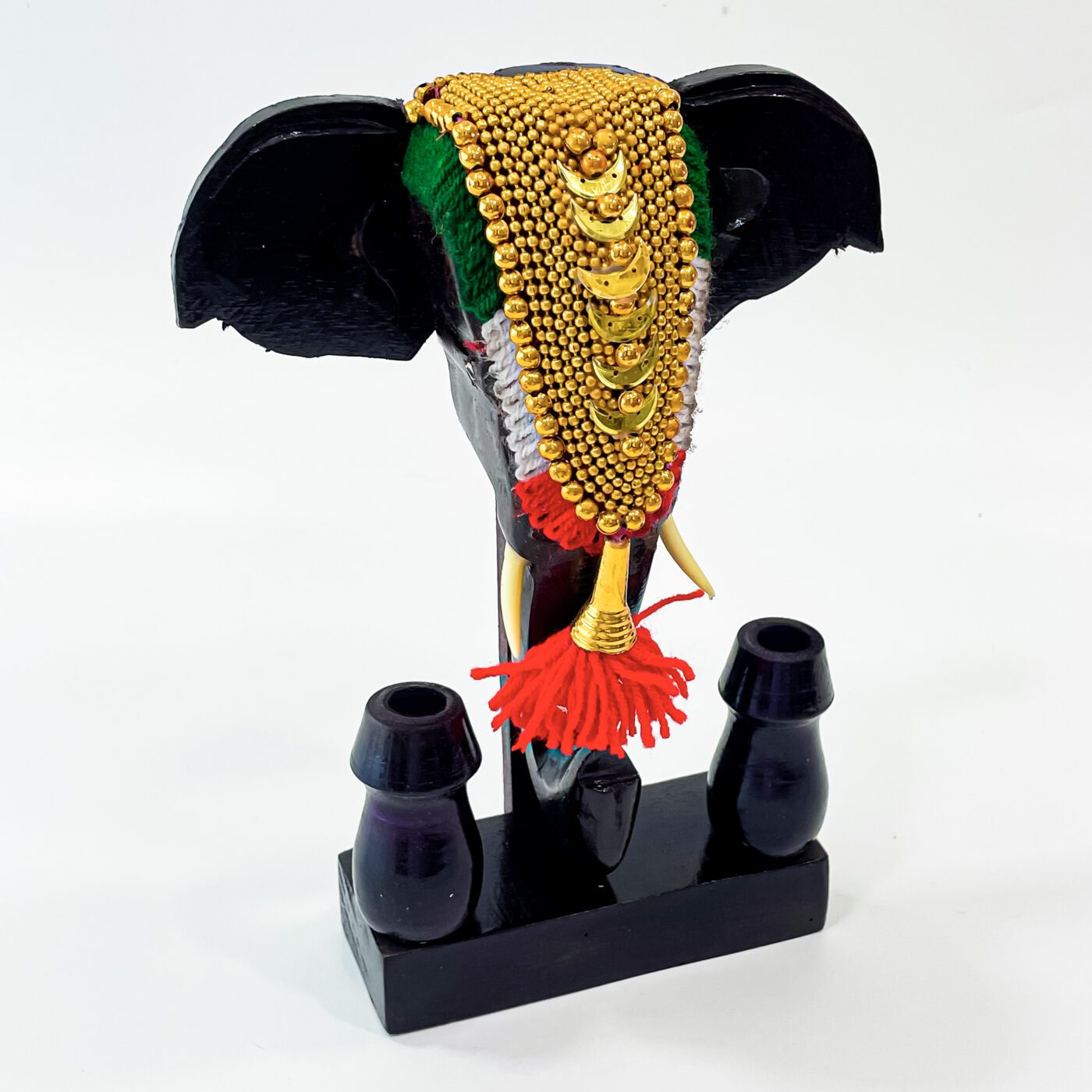 Handcrafted Mahogany Elephant Head Pen Holder with Nettipattom – 11 Inch | Kerala Traditional Decor