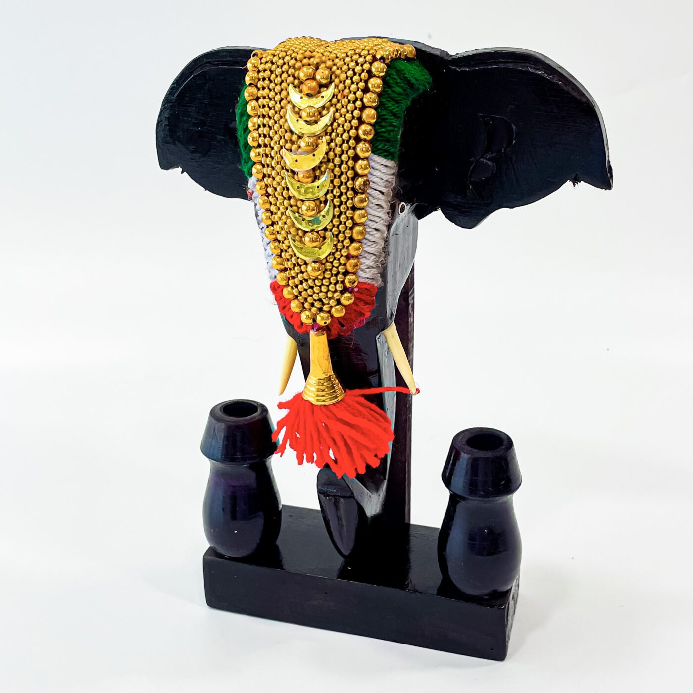 Handcrafted Mahogany Wood Elephant Head Nettipattom Pen Holder – 7 Inches | Kerala Traditional Desk Decor
