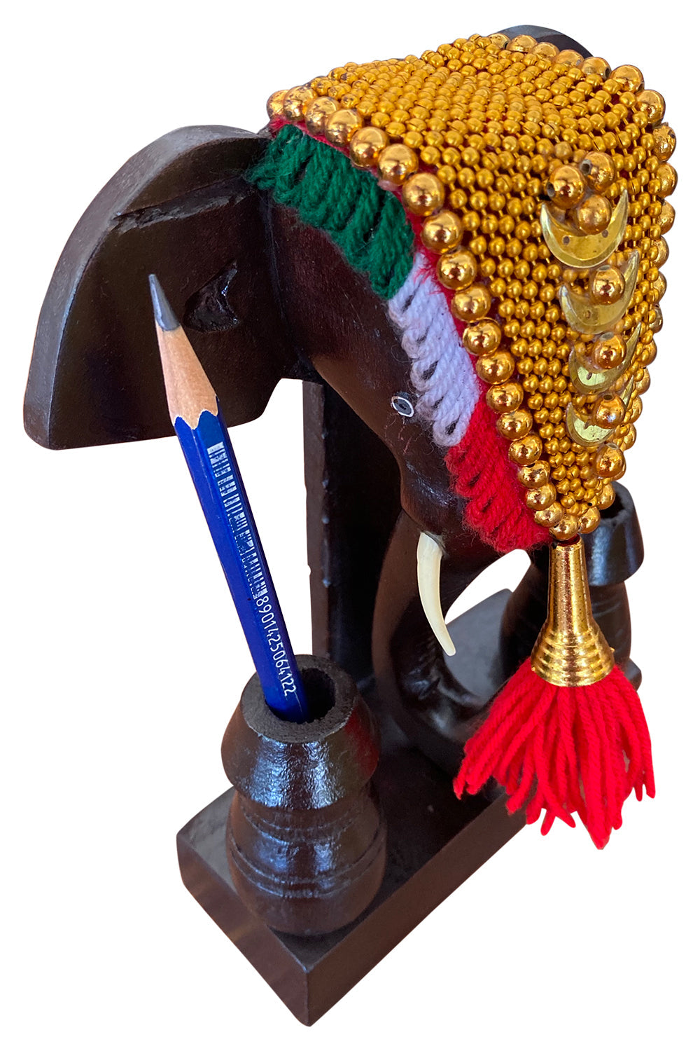 Handcrafted Mahogany Wood Elephant Head Nettipattom Pen Holder – 7 Inches | Kerala Traditional Desk Decor