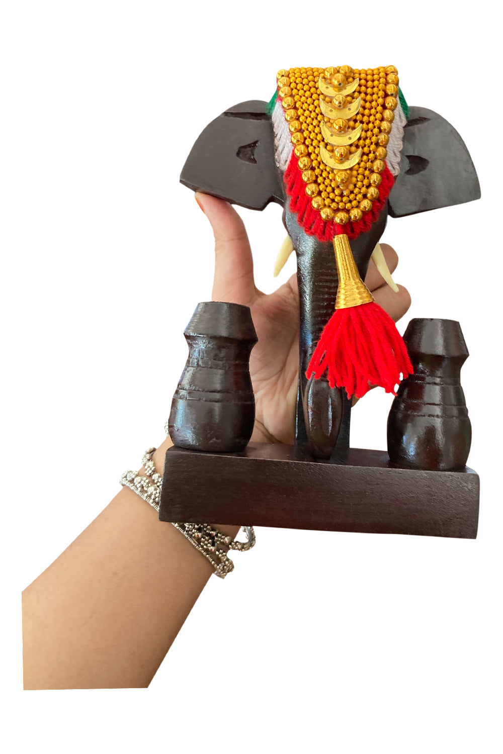 Handcrafted Mahogany Wood Elephant Head Nettipattom Pen Holder – 7 Inches | Kerala Traditional Desk Decor