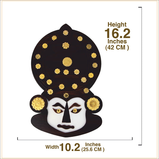 Grand Kathakali Face Wall Art – 16 Inches | Handcrafted Wooden Wall Hanging for Cultural Décor &  Gifting
