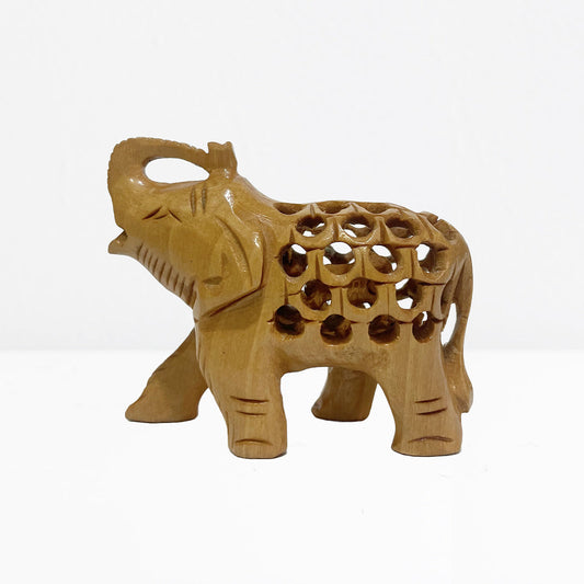 Wooden Elephant Undercut Statue with Natural Polish (2 Inch)