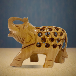 Wooden Elephant Undercut Statue with Natural Polish (2 Inch)