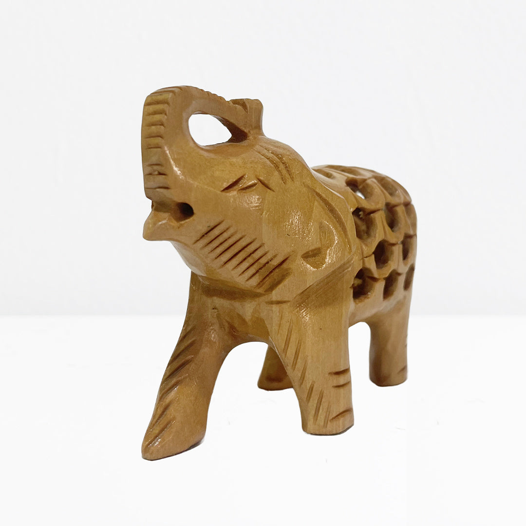 Wooden Elephant Undercut Statue with Natural Polish (2 Inch)