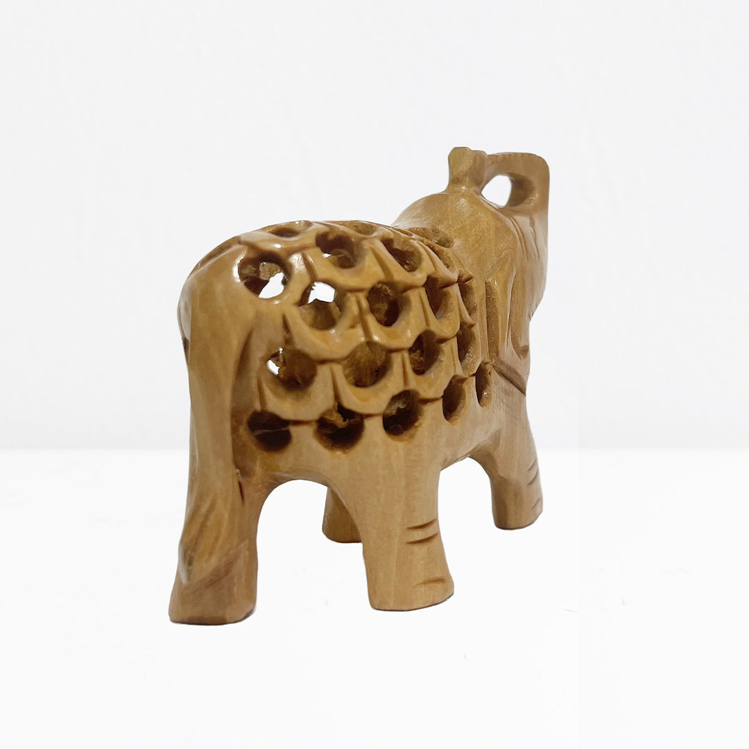 Wooden Elephant Undercut Statue with Natural Polish (2 Inch)