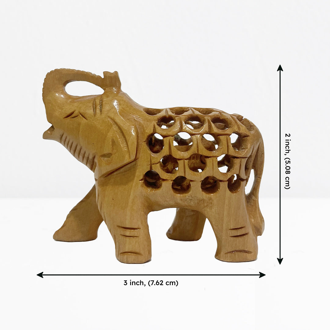 Wooden Elephant Undercut Statue with Natural Polish (2 Inch)