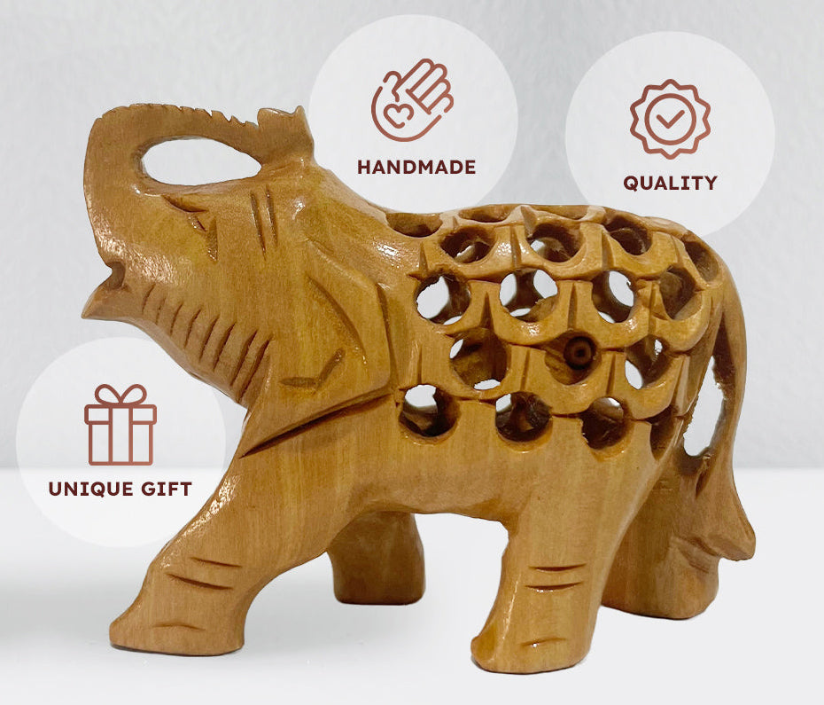 Wooden Elephant Undercut Statue with Natural Polish (2 Inch)