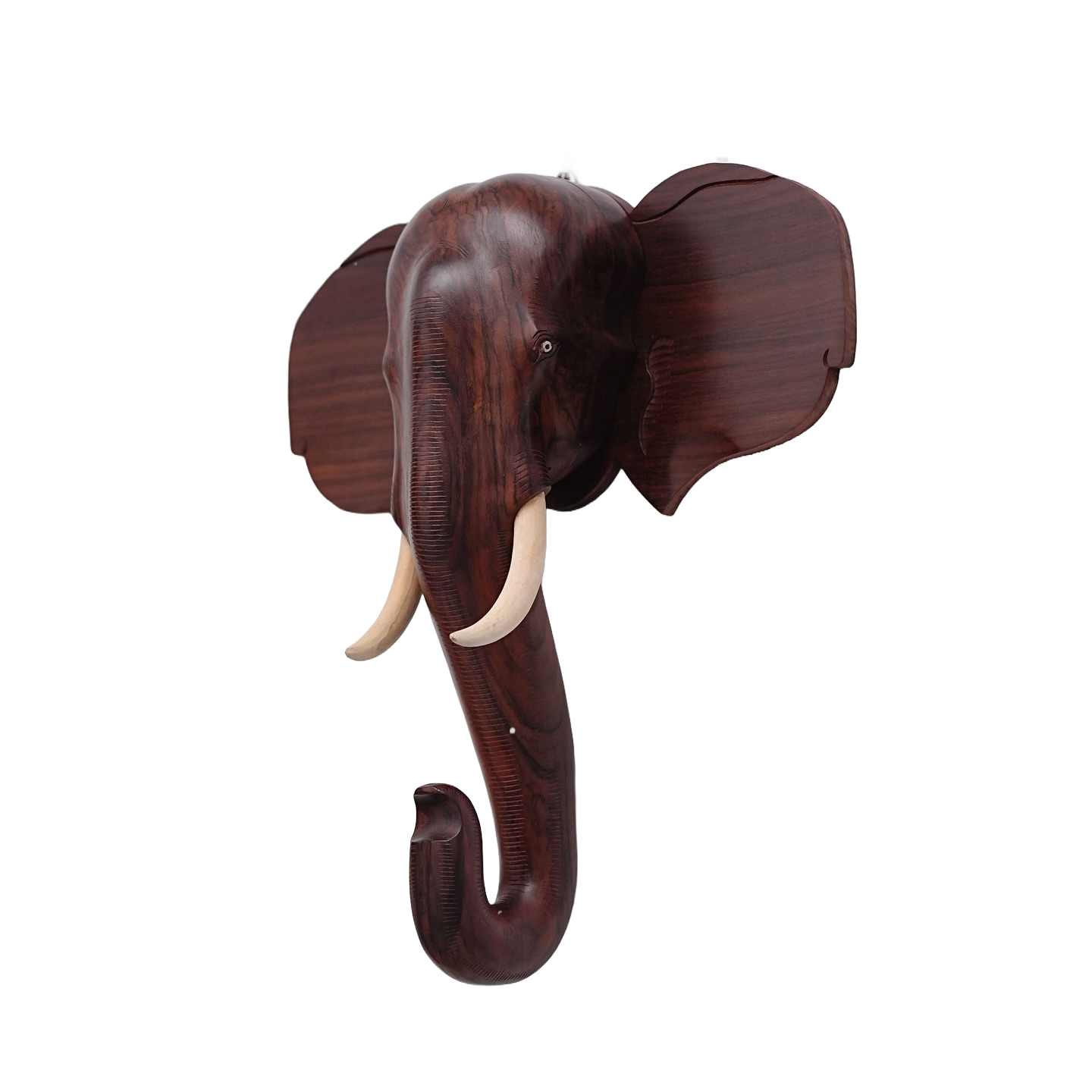 20-Inch Hand-Carved Kerala Elephant Head in Rosewood – Deluxe Heritage Wall Accent