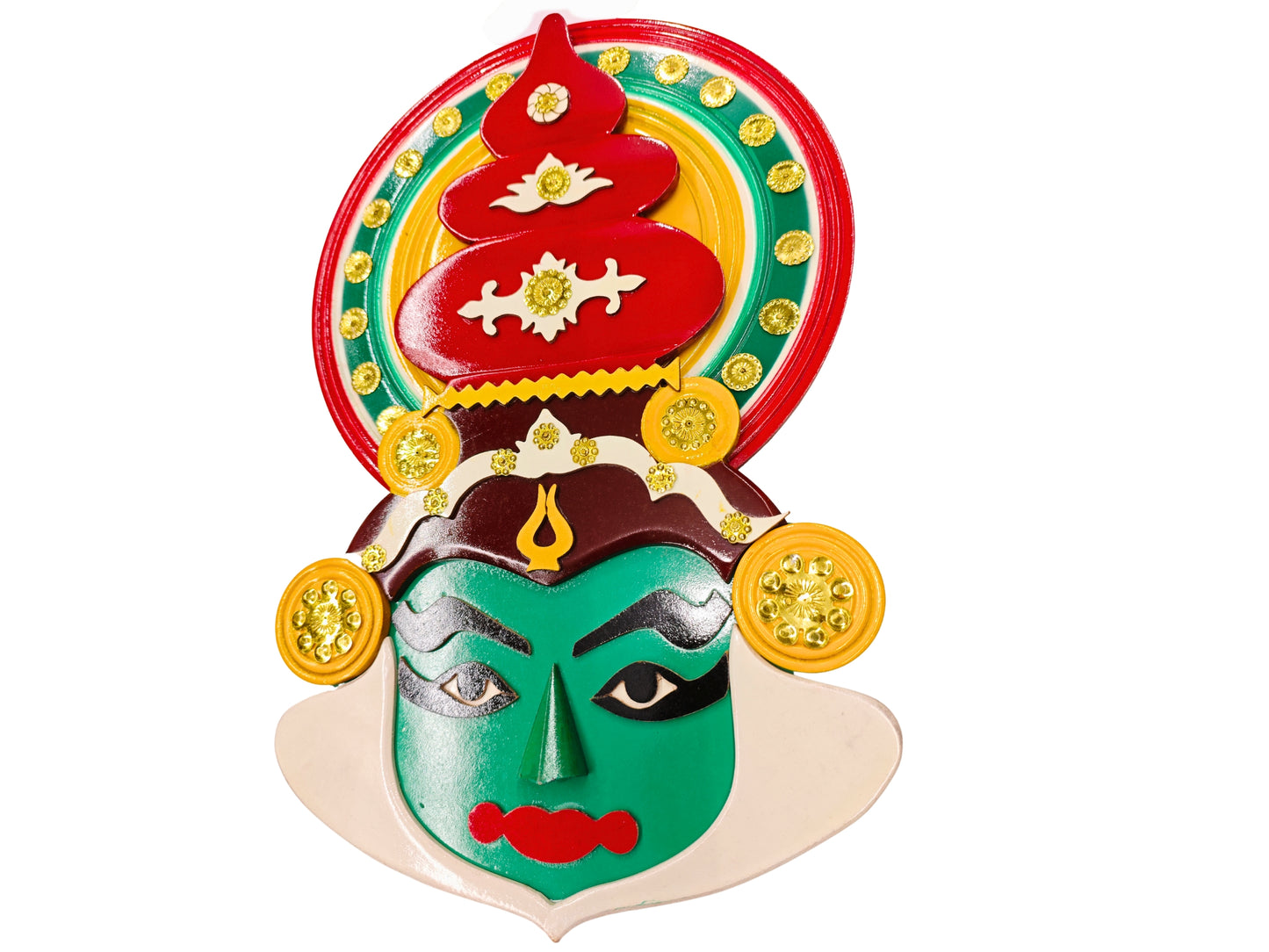 18-Inch Handcrafted Wooden Kathakali Mask – Multicolor Wall Art | Traditional Kerala Décor for Home & Office