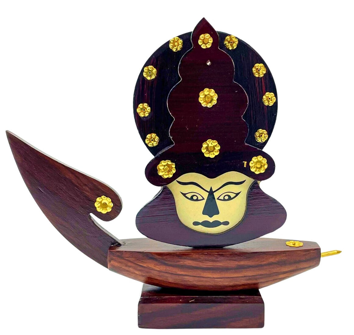 Wooden Kerala Traditional Chundan Boat Curio Miniature with Kathakali Face - 7.5 Inch Height