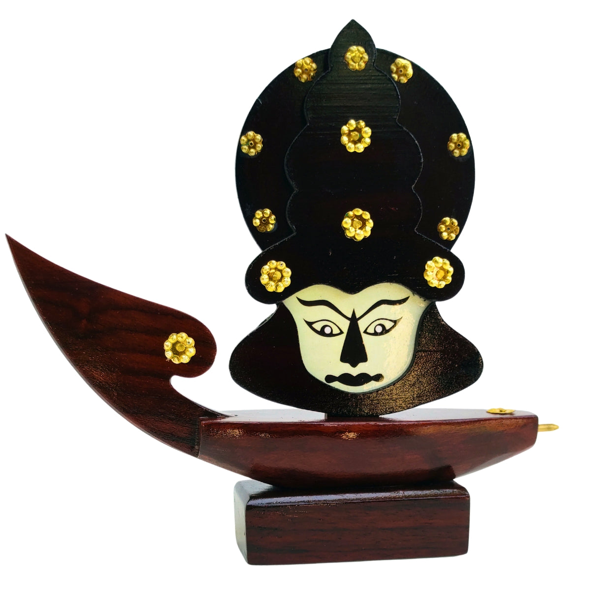 Wooden Kerala Traditional Chundan Boat Curio Miniature with Kathakali Face - 7.5 Inch Height