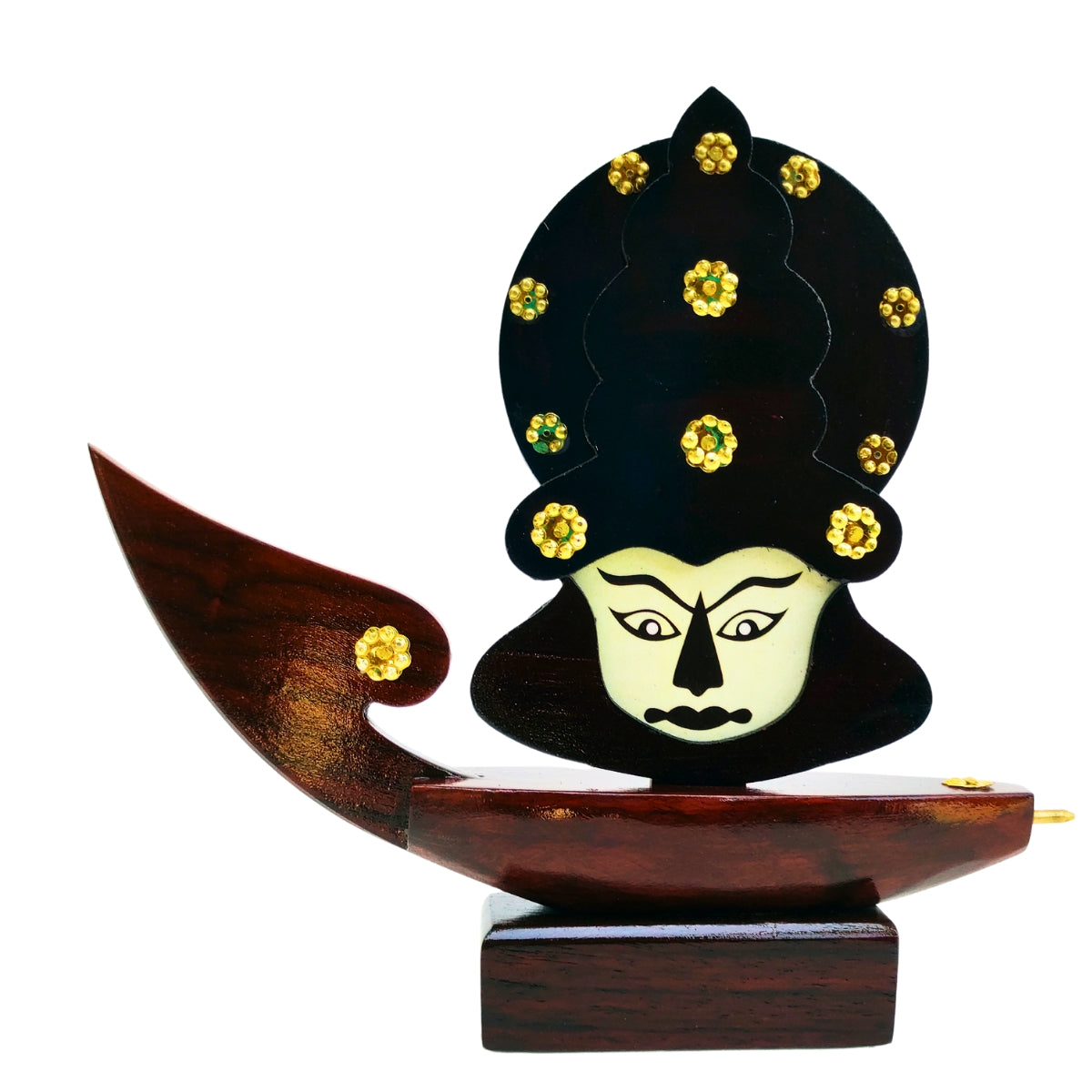 Wooden Kerala Traditional Chundan Boat Curio Miniature with Kathakali Face - 7.5 Inch Height