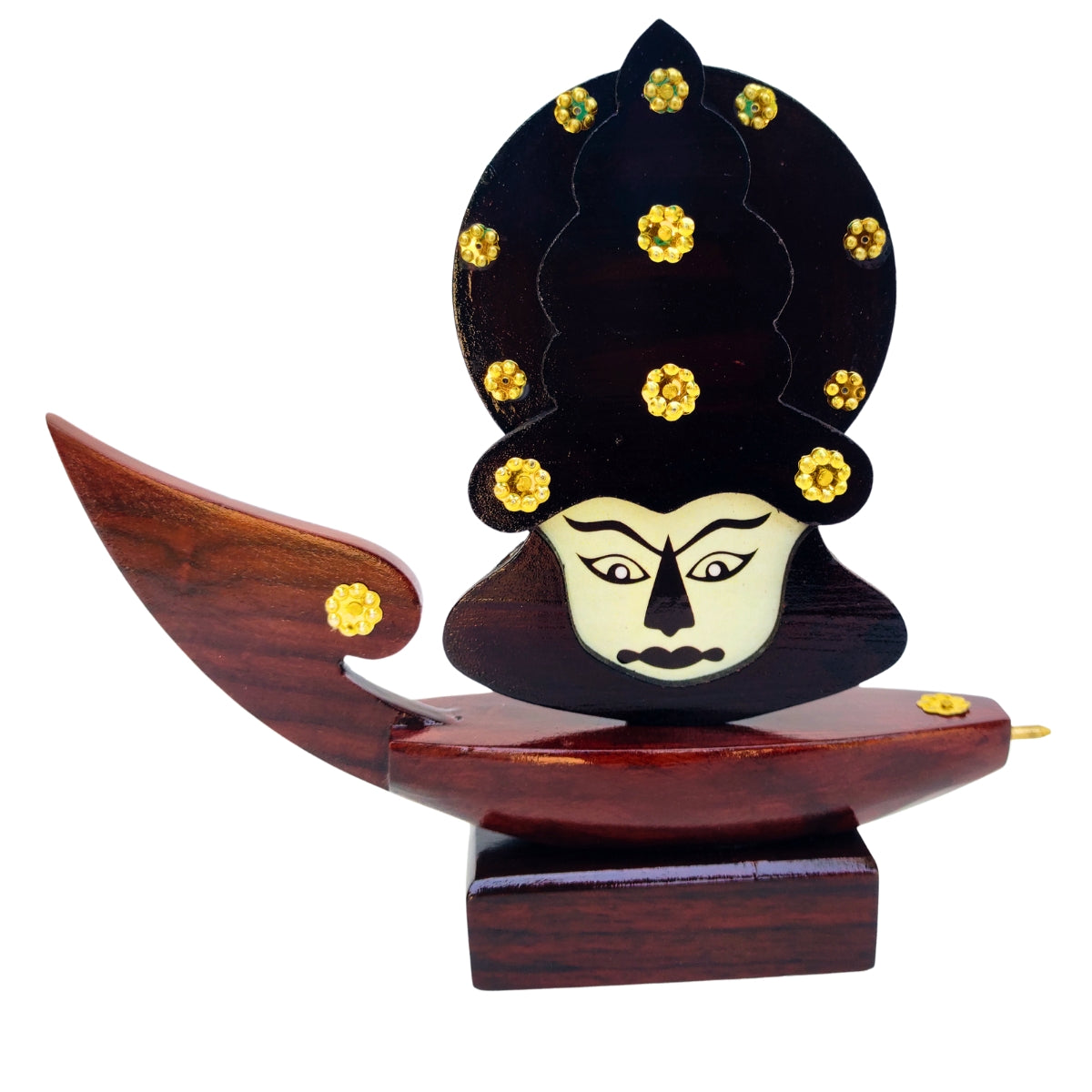 Wooden Kerala Traditional Chundan Boat Curio Miniature with Kathakali Face - 7.5 Inch Height