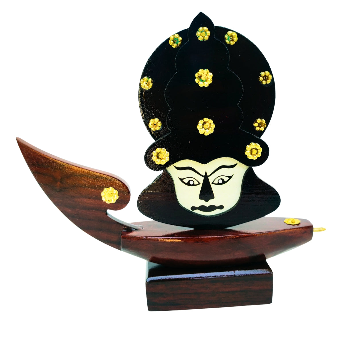 Wooden Kerala Traditional Chundan Boat Curio Miniature with Kathakali Face - 7.5 Inch Height