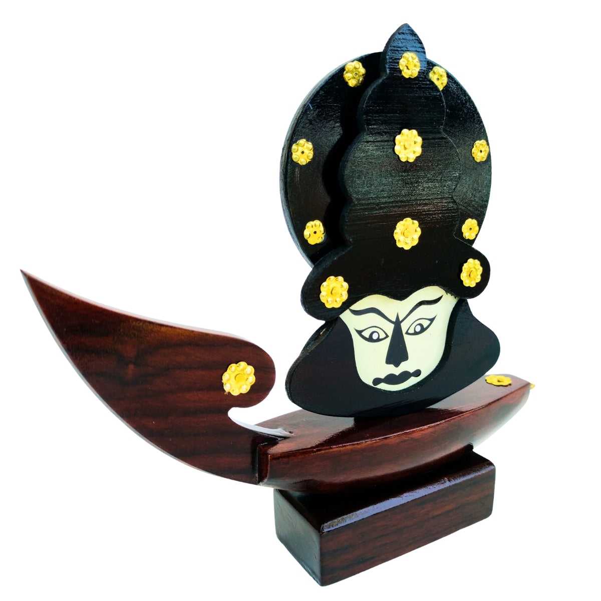 Wooden Kerala Traditional Chundan Boat Curio Miniature with Kathakali Face - 7.5 Inch Height