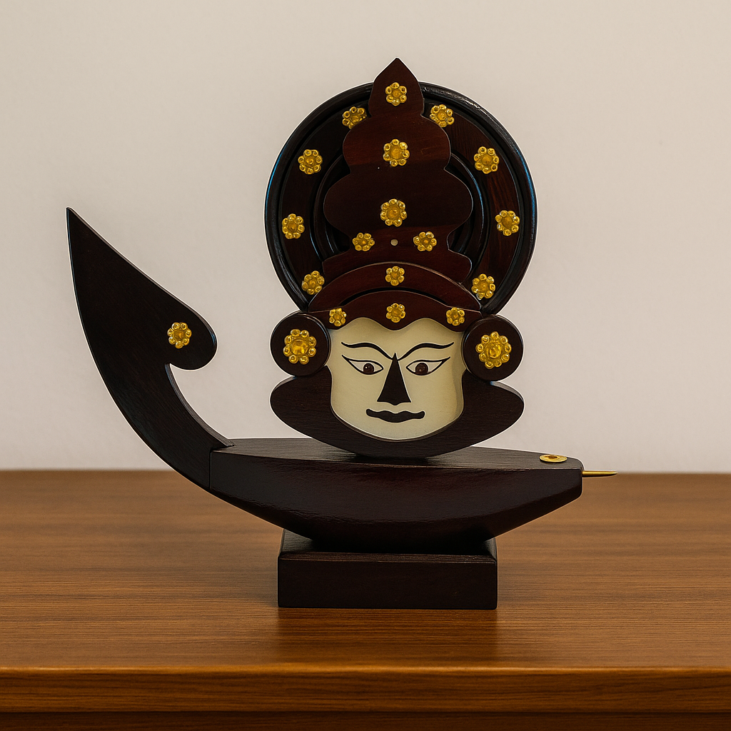 Wooden Kerala Chundan Vallam Miniature with Kathakali Face – 8.1 Inches