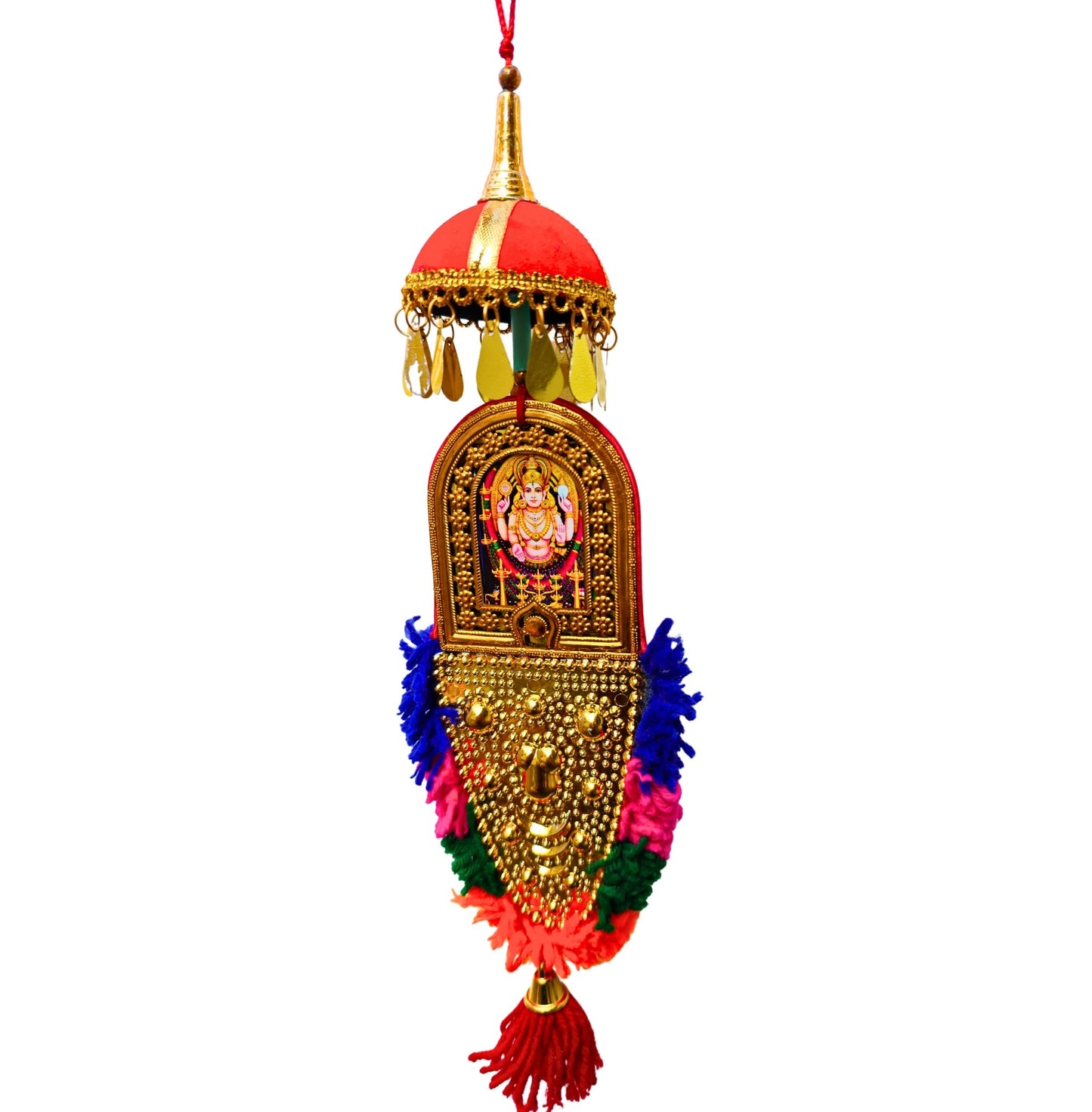 Double-Sided Car Hanging Nettipattam – Sree Ganesha & Chottanikkara Devi with Umbrella Decoration (7 Inches)