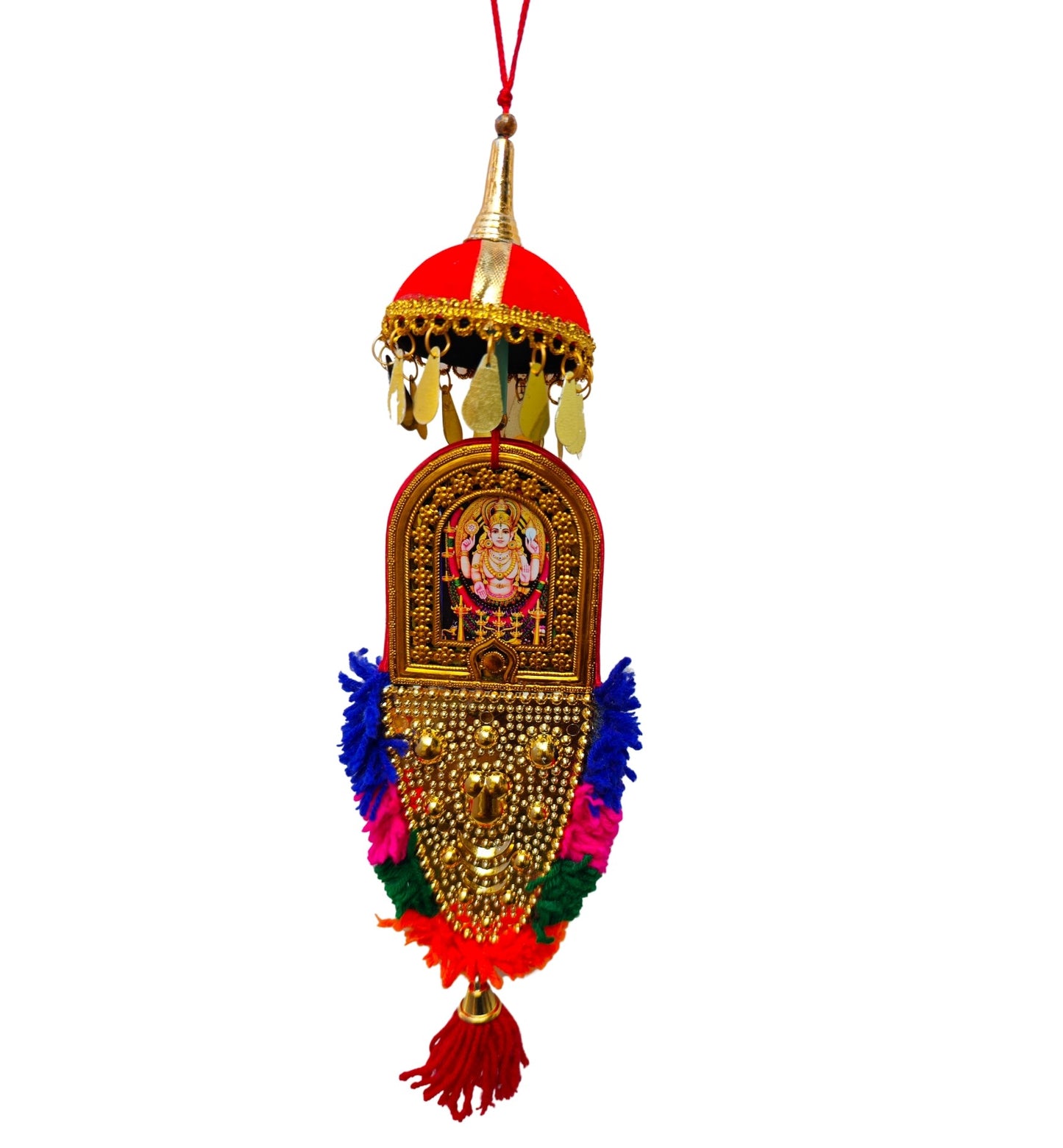 Double-Sided Car Hanging Nettipattam – Sree Ganesha & Chottanikkara Devi with Umbrella Decoration (7 Inches)