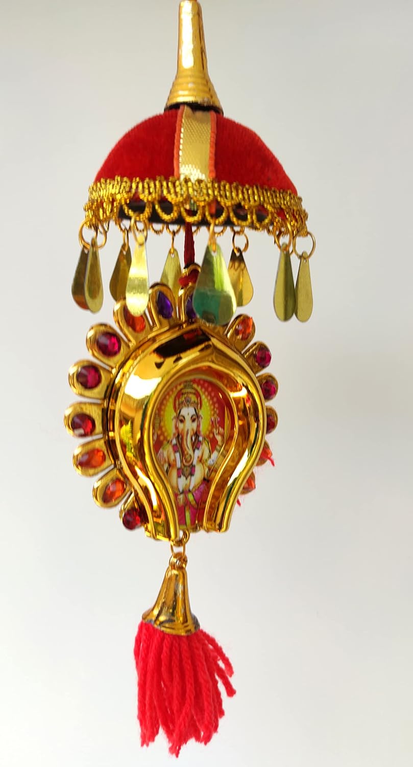 Oval-Shaped Car Hanging Nettipattam – Double-Sided Sree Ganesh and Sree Siva Parvathi Devi