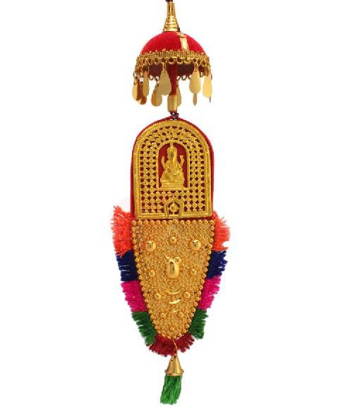 Car Hanging Nettipattam with Double-Sided Designs of Lord Ganesh and Goddess Lakshmi - 7 Inch