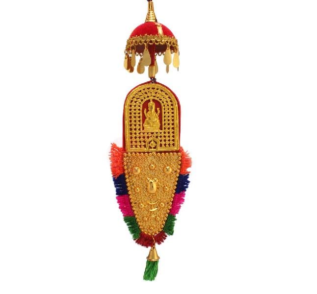 Car Hanging Nettipattam with Double-Sided Designs of Lord Ganesh and Goddess Lakshmi - 7 Inch