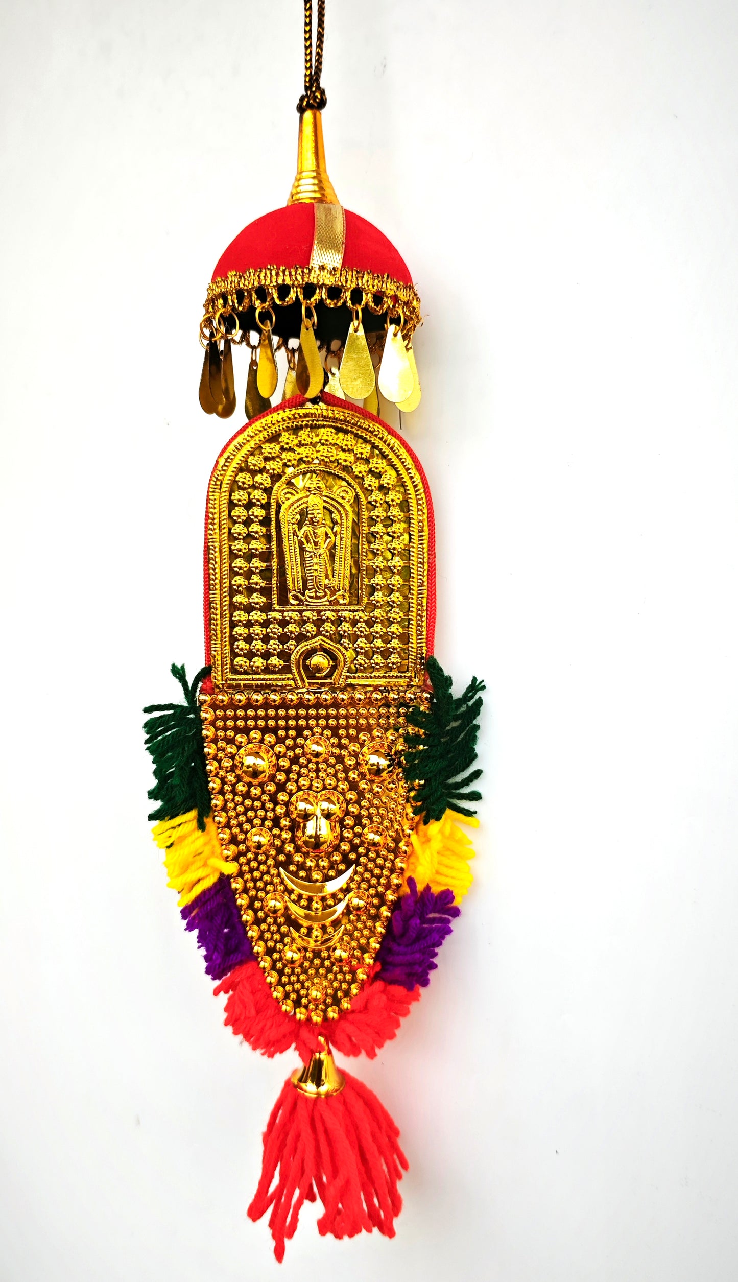 Car Hanging Nettipattam with Double-Sided Designs of Lord Ganesh and Goddess Lakshmi - 7 Inch