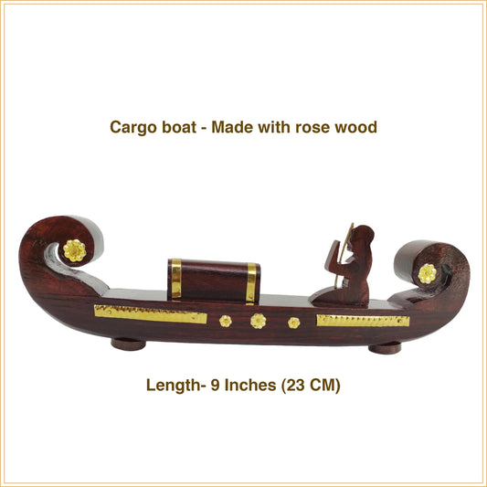 Miniature Kerala Wooden Cargo Ship (Odi Vallom)  Handcrafted from Rosewood, Ideal for Home Decoration and Gifting