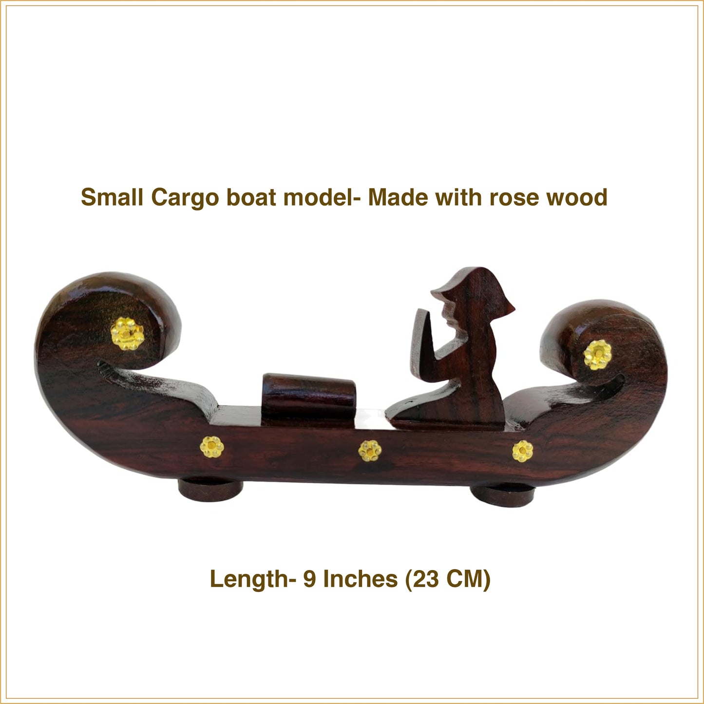 Miniature Kerala Wooden Cargo Ship (Odi Vallom) Handcrafted from Rosewood, Ideal for Home Decoration and Gifting