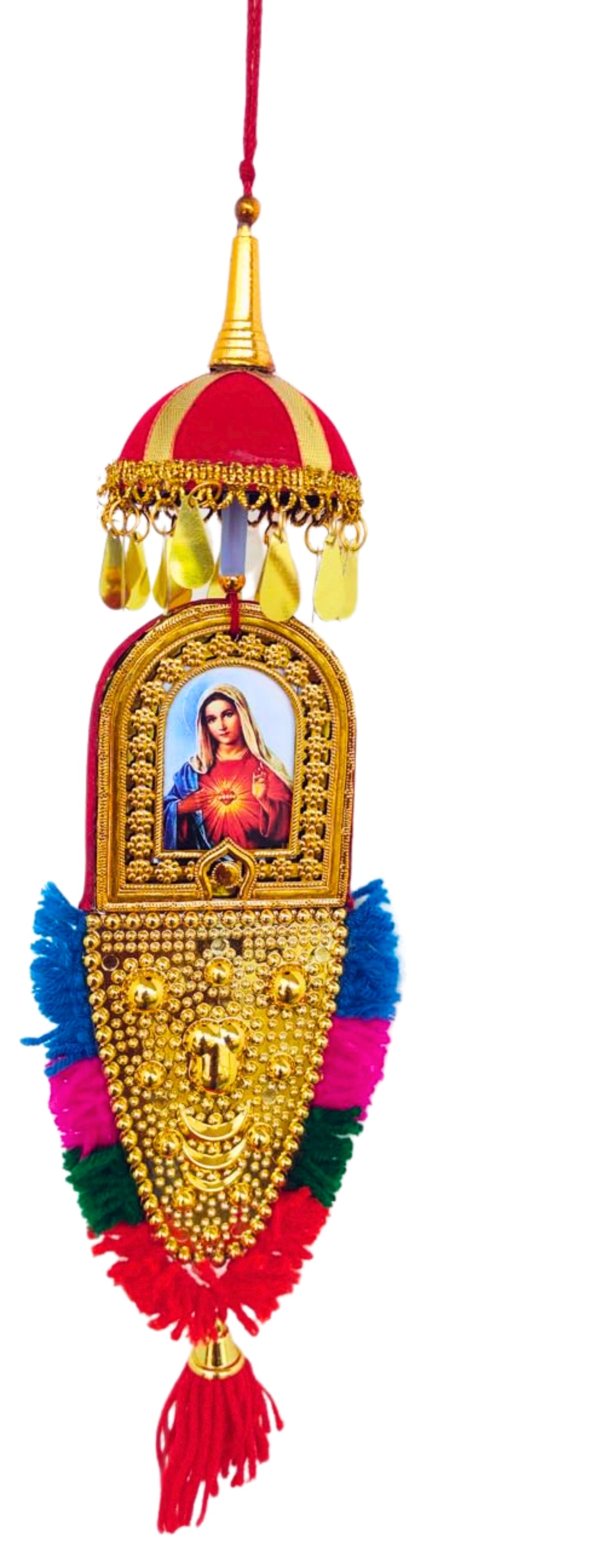 Double-Sided Car Hanging Nettipattam – Jesus & Mary | Rear-View Mirror Ornament (7 Inches)
