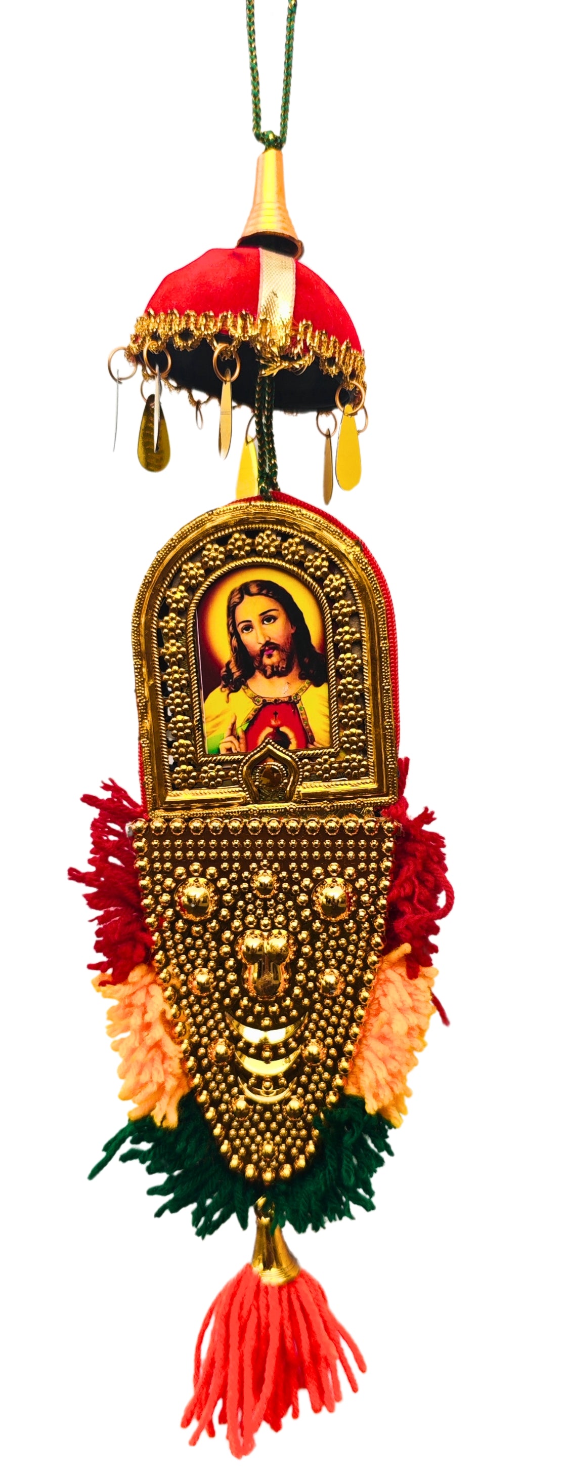 Double-Sided Car Hanging Nettipattam – Jesus & Mary | Rear-View Mirror Ornament (7 Inches)