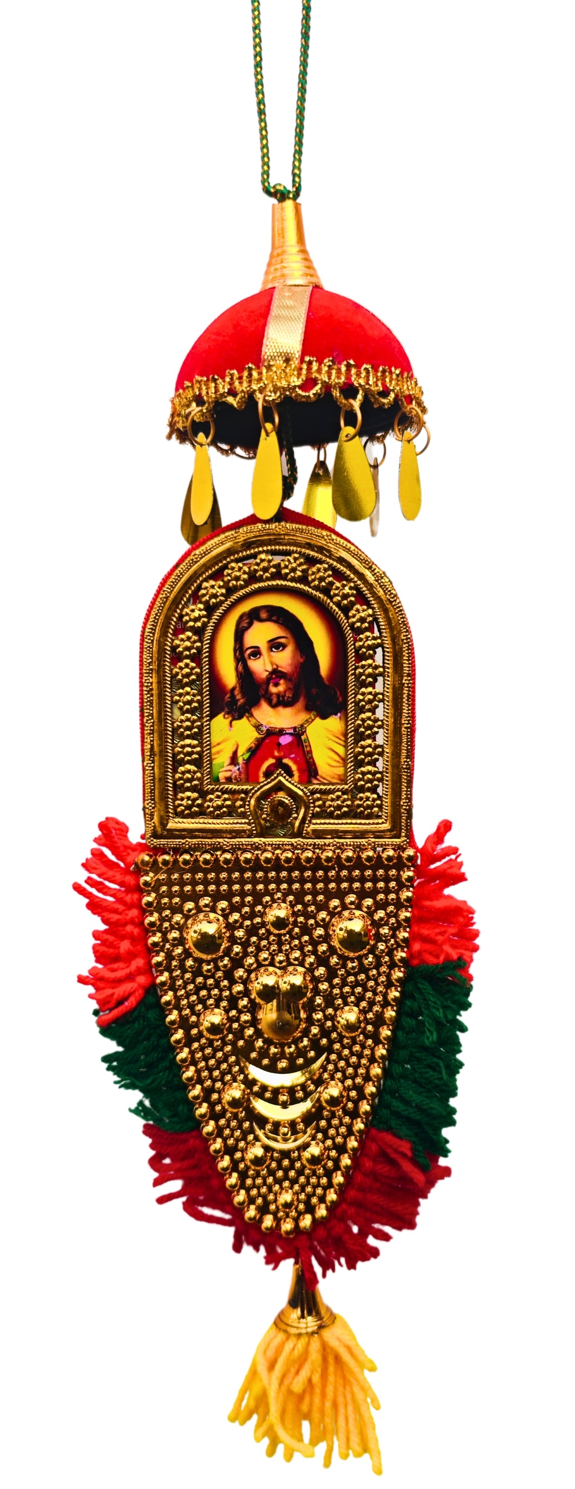 Double-Sided Car Hanging Nettipattam – Jesus & Mary | Rear-View Mirror Ornament (7 Inches)