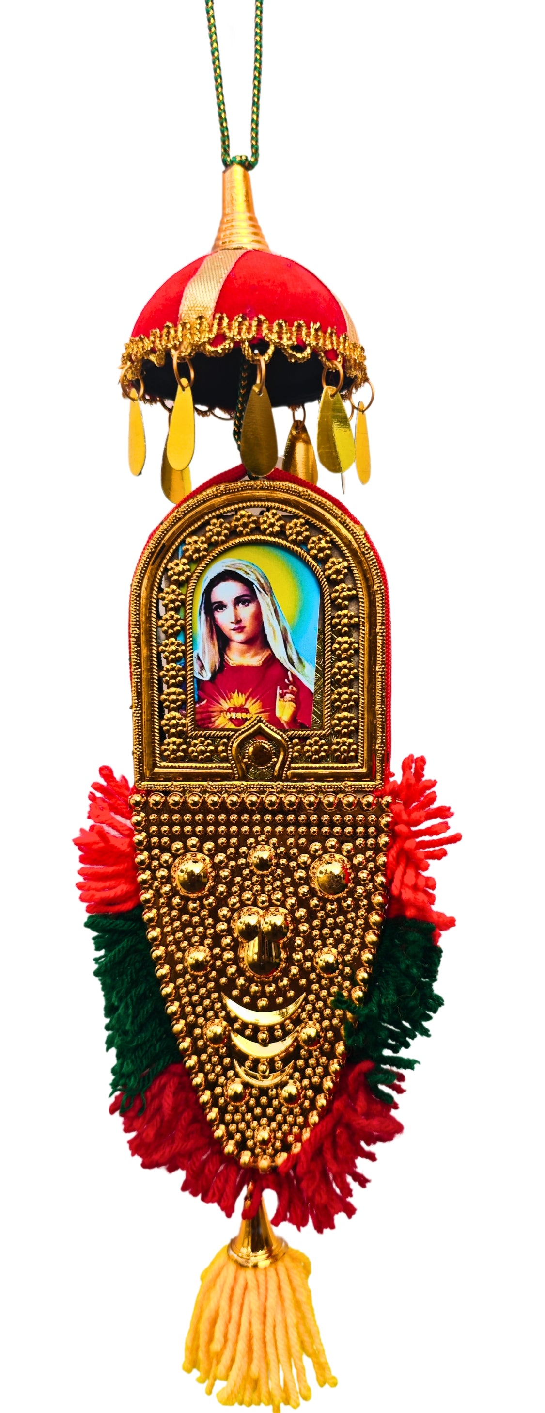 Double-Sided Car Hanging Nettipattam – Jesus & Mary | Rear-View Mirror Ornament (7 Inches)
