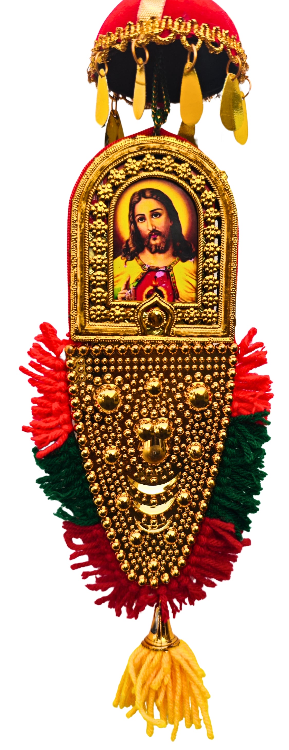 Double-Sided Car Hanging Nettipattam – Jesus & Mary | Rear-View Mirror Ornament (7 Inches)