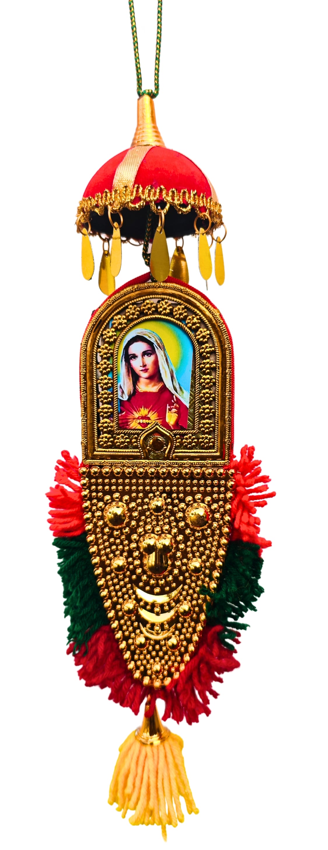 Double-Sided Car Hanging Nettipattam – Jesus & Mary | Rear-View Mirror Ornament (7 Inches)