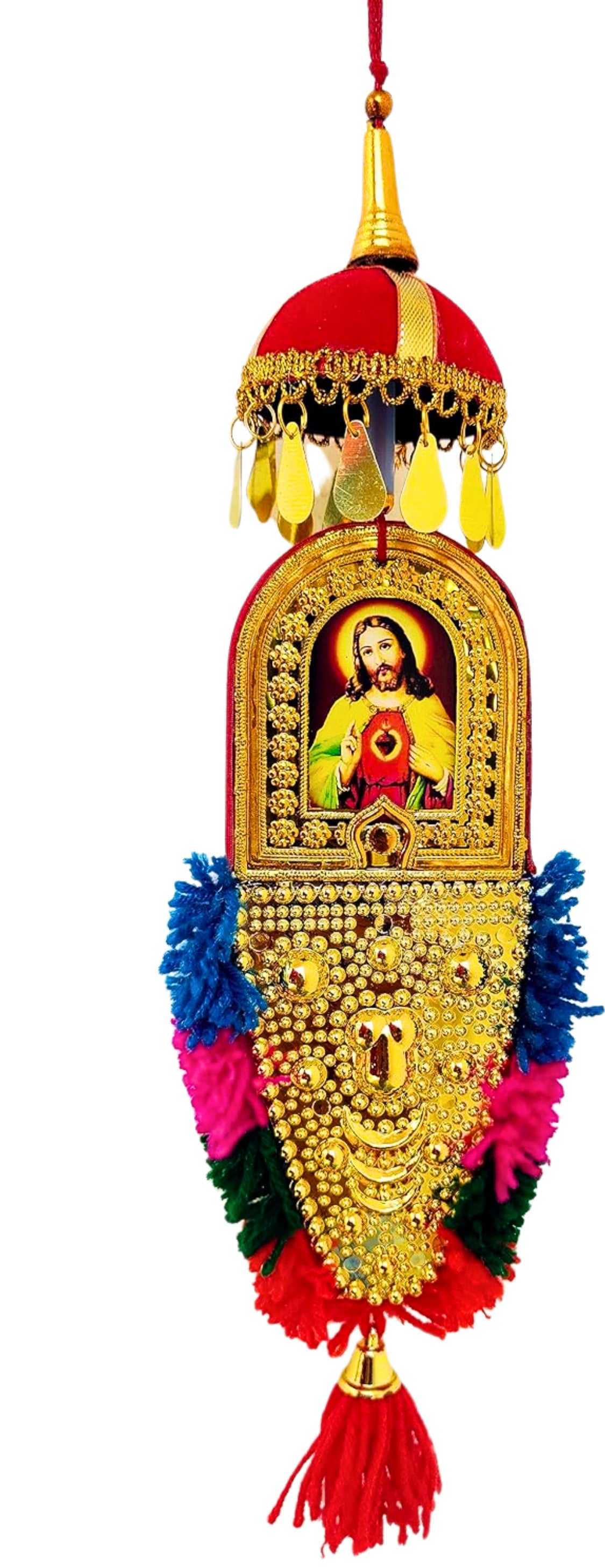 Double-Sided Car Hanging Nettipattam – Jesus & Mary | Rear-View Mirror Ornament (7 Inches)