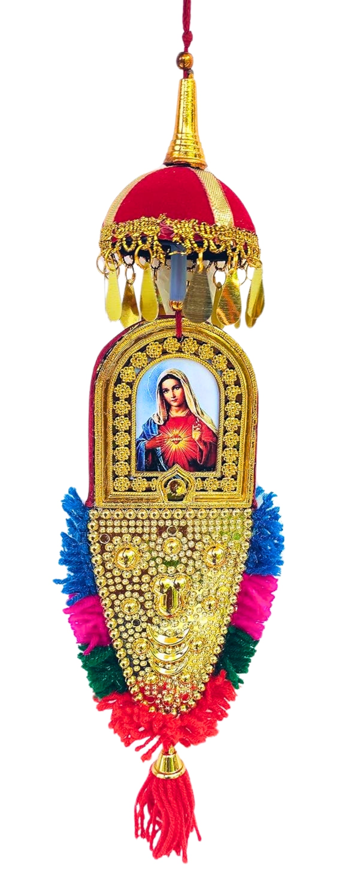 Double-Sided Car Hanging Nettipattam – Jesus & Mary | Rear-View Mirror Ornament (7 Inches)