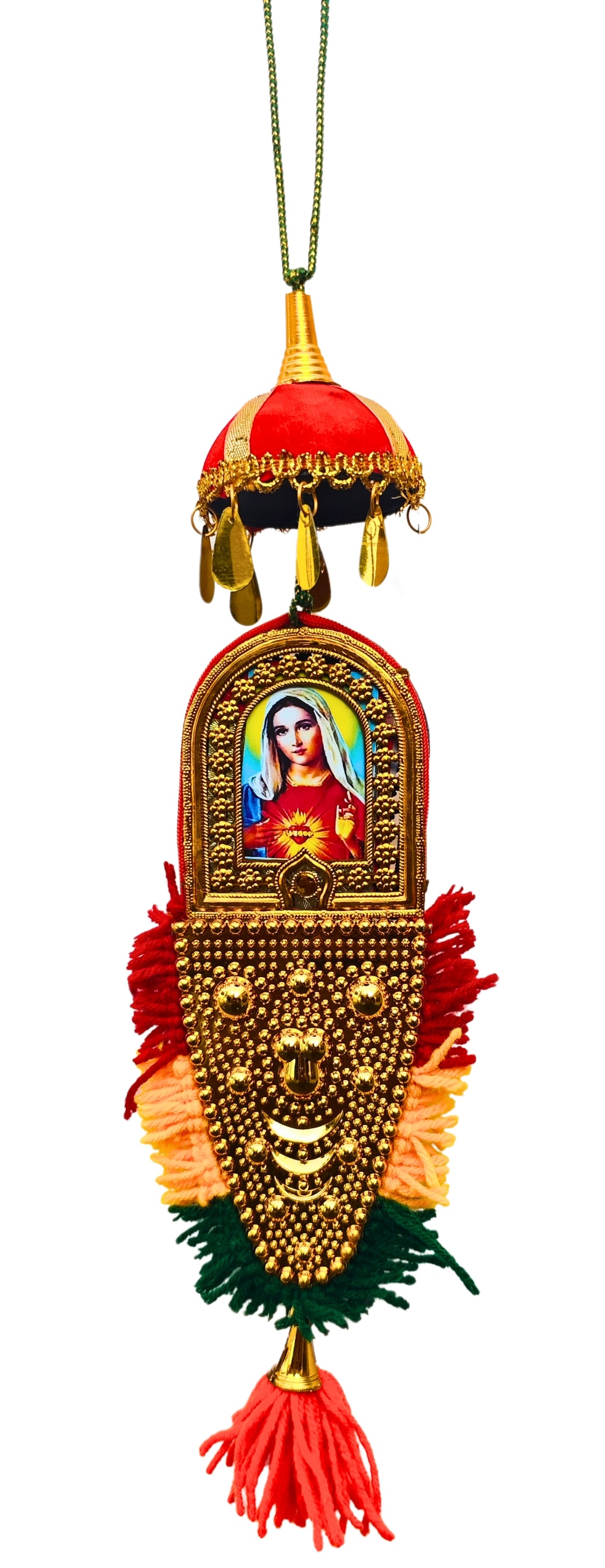Double-Sided Car Hanging Nettipattam – Jesus & Mary | Rear-View Mirror Ornament (7 Inches)