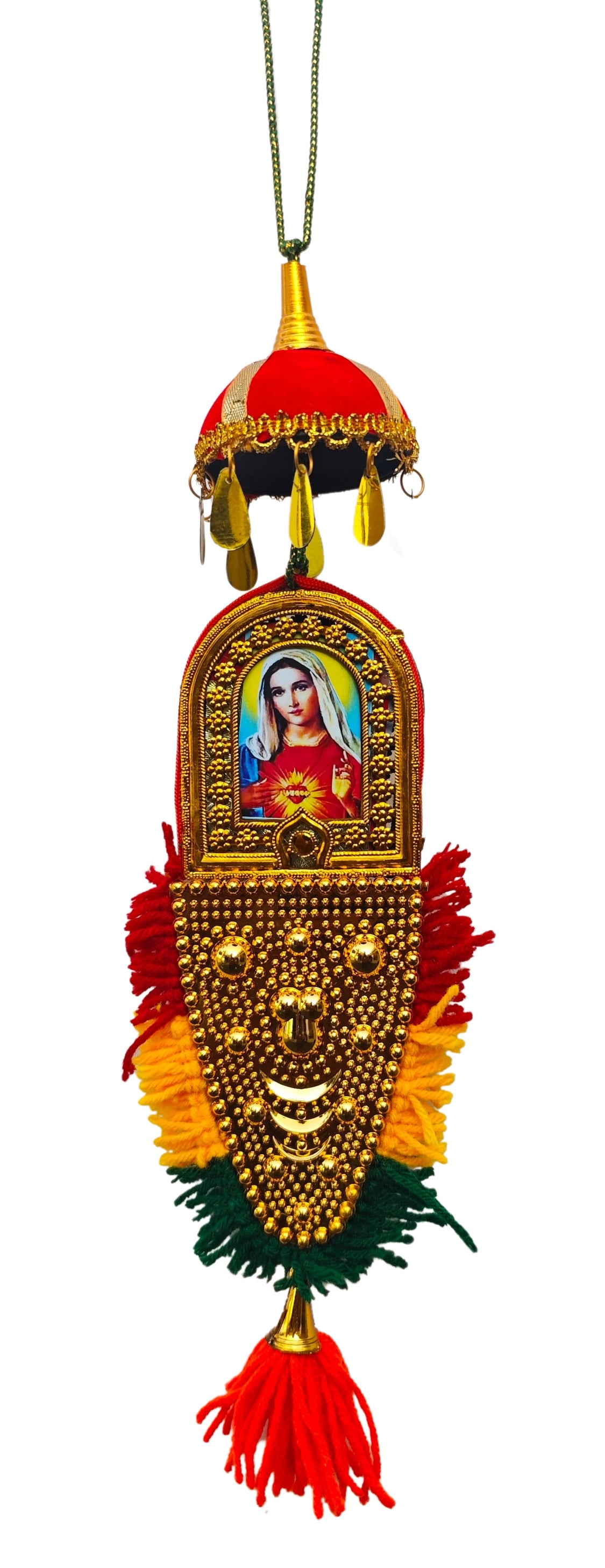Double-Sided Car Hanging Nettipattam – Jesus & Mary | Rear-View Mirror Ornament (7 Inches)