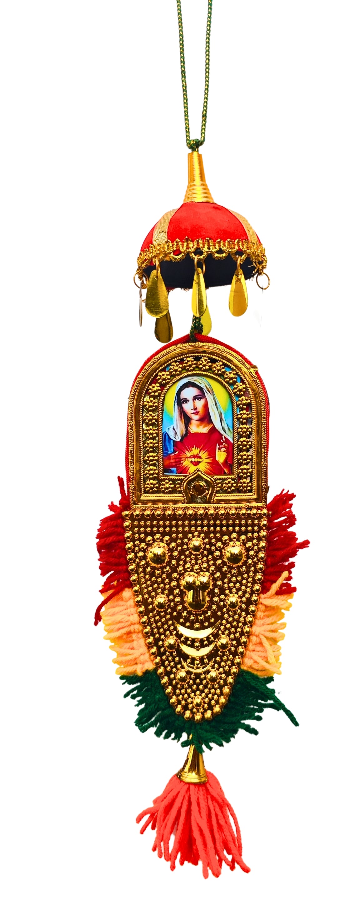 Double-Sided Car Hanging Nettipattam – Jesus & Mary | Rear-View Mirror Ornament (7 Inches)