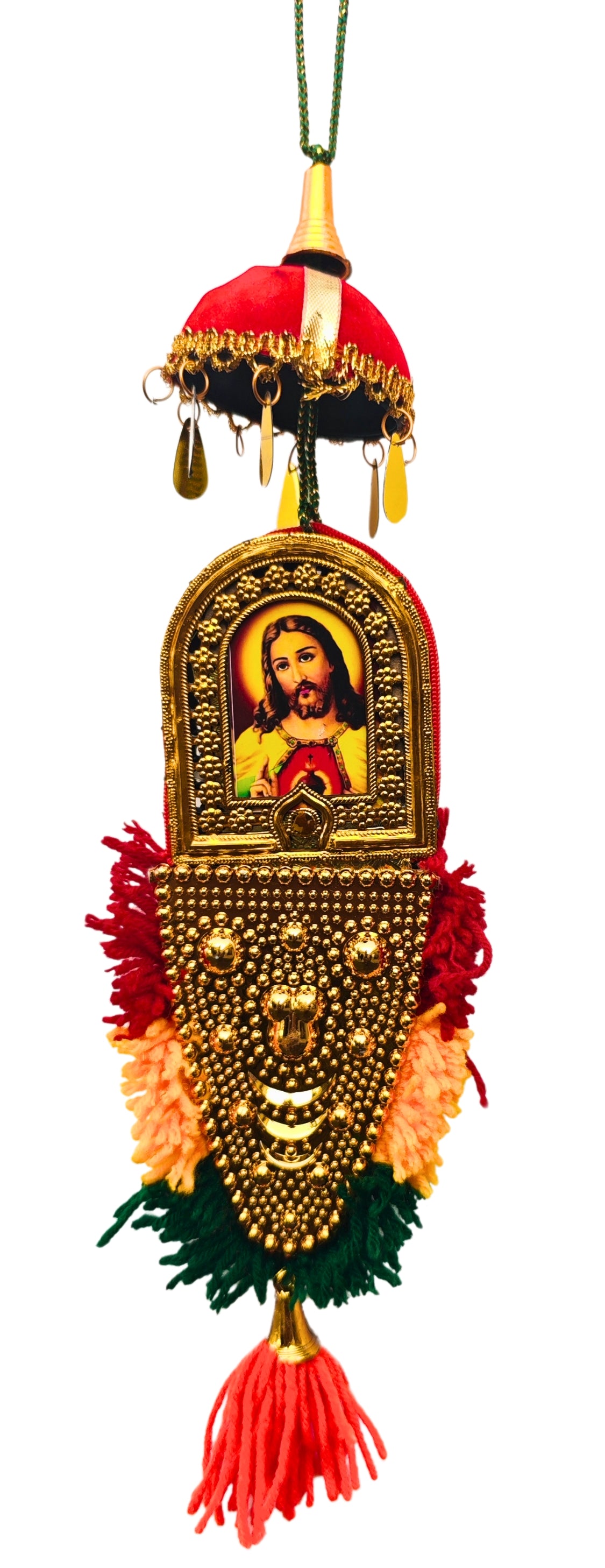 Double-Sided Car Hanging Nettipattam – Jesus & Mary | Rear-View Mirror Ornament (7 Inches)
