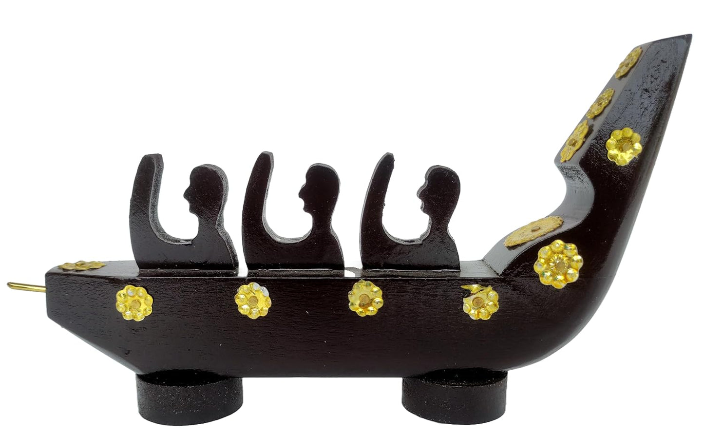 Traditional Chundan Vallom (Snake Boat with Three Oarsmen, Made from Mahogany) Miniature from Kerala for Home Décor