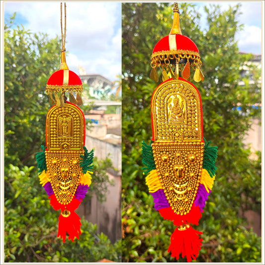 Car Hanging Nettipattam with Double-Sided Designs of Lord Ganesh and Goddess Lakshmi - 7 Inch