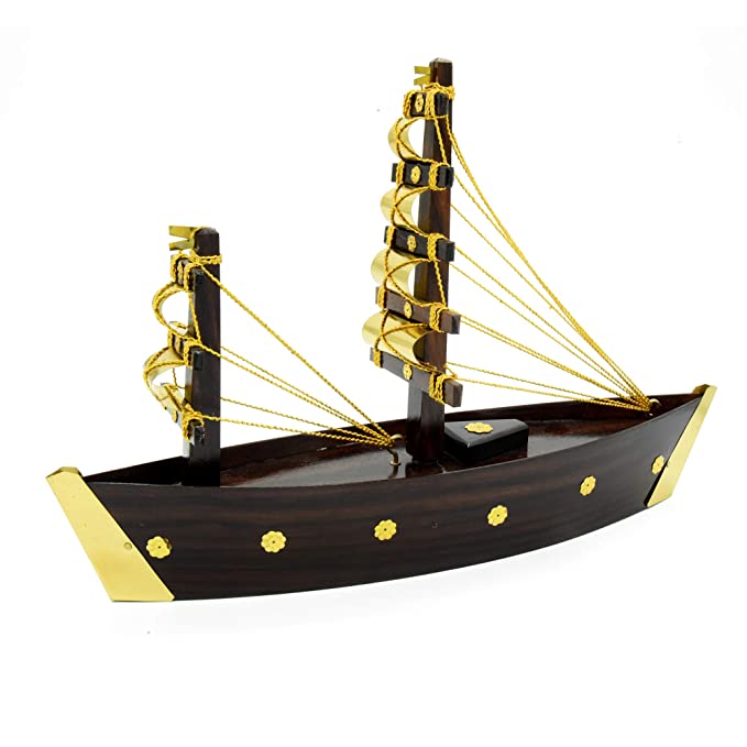 Miniature Wooden Uru Boat (Payakappal) – Kerala Handcrafted Dhow with Brass Fittings- 12 inch length