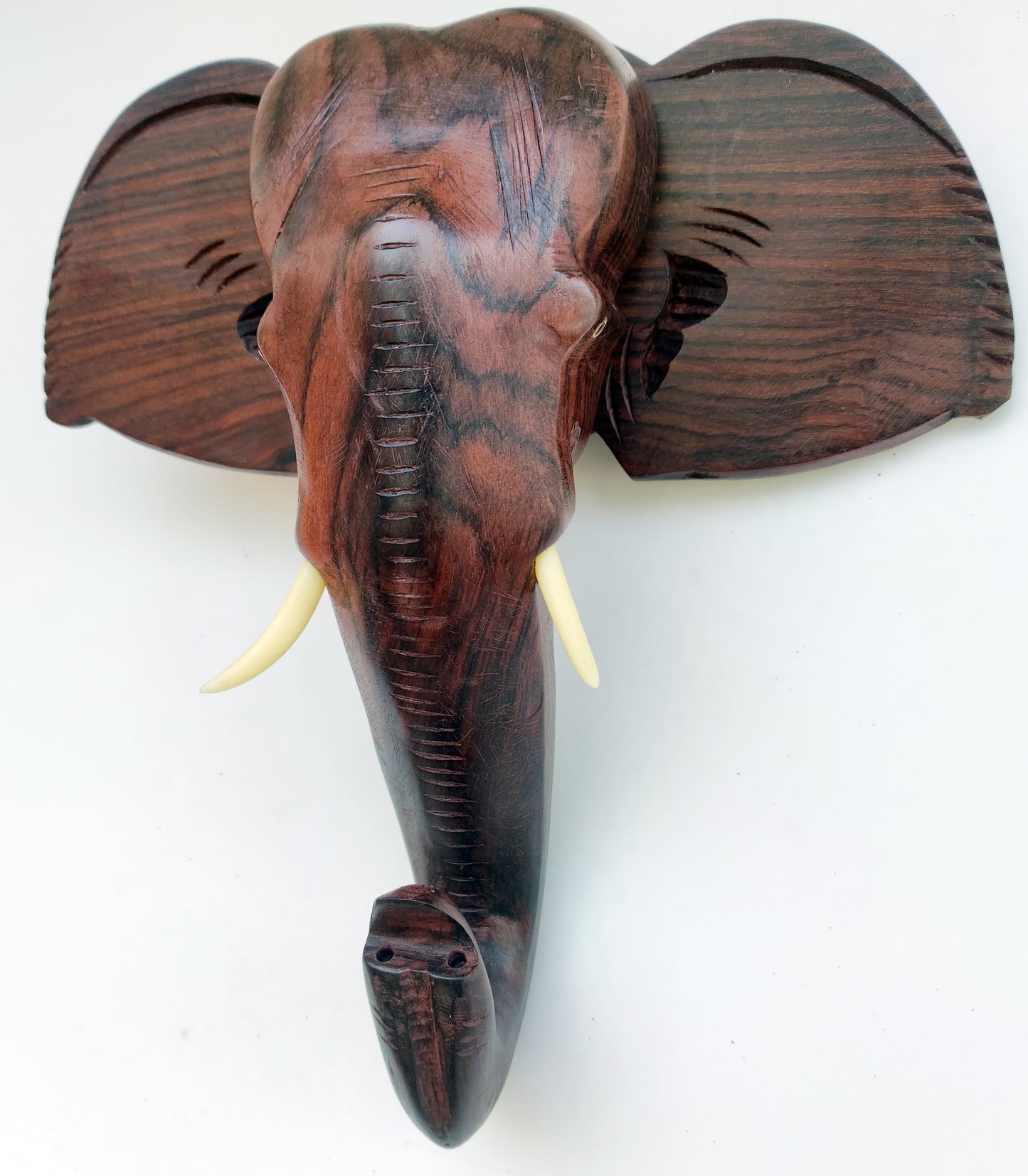 10-Inch Hand-Carved Kerala Elephant Head Wall Hanging in Rosewood – Deluxe Finish