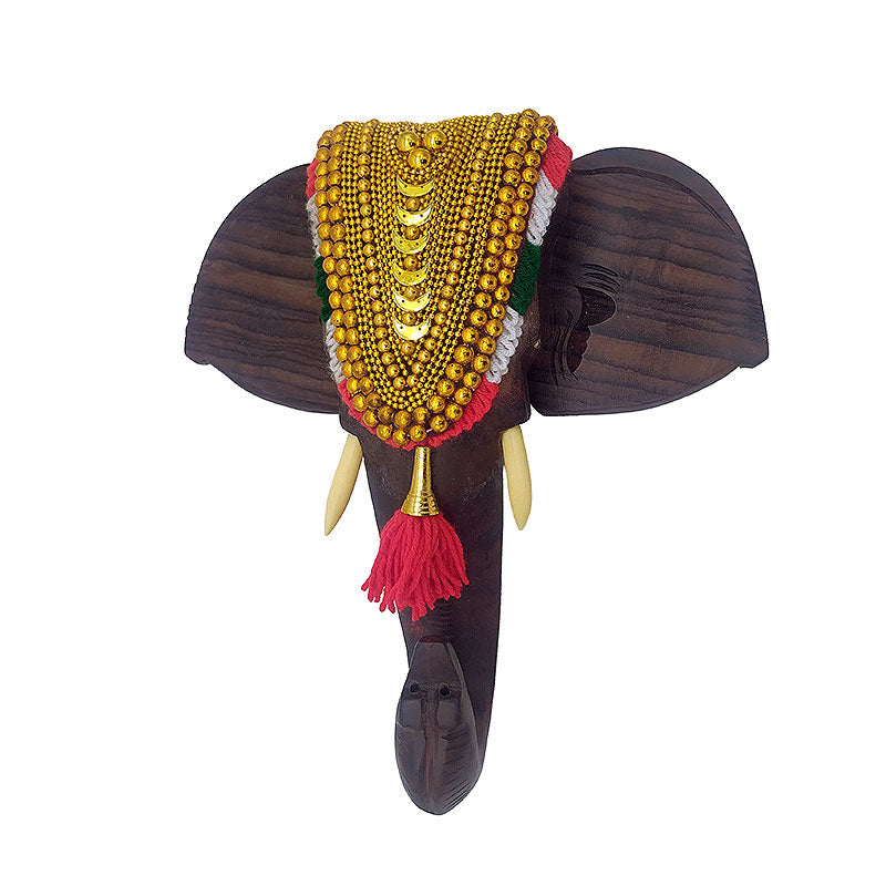 Rosewood Elephant Head Wall Hanging with Nettipattom – 8 Inches