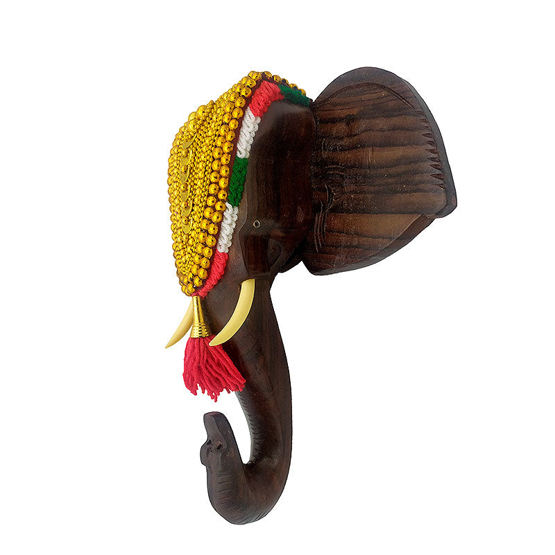 8-Inch Handcrafted Rosewood Elephant Head Wall Hanging with Nettipattom for home decor and gifting