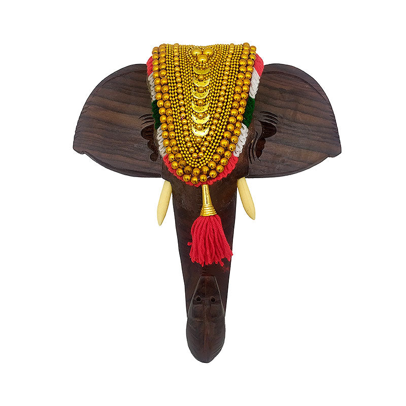 8-Inch Handcrafted Rosewood Elephant Head Wall Hanging with Nettipattom for home decor and gifting