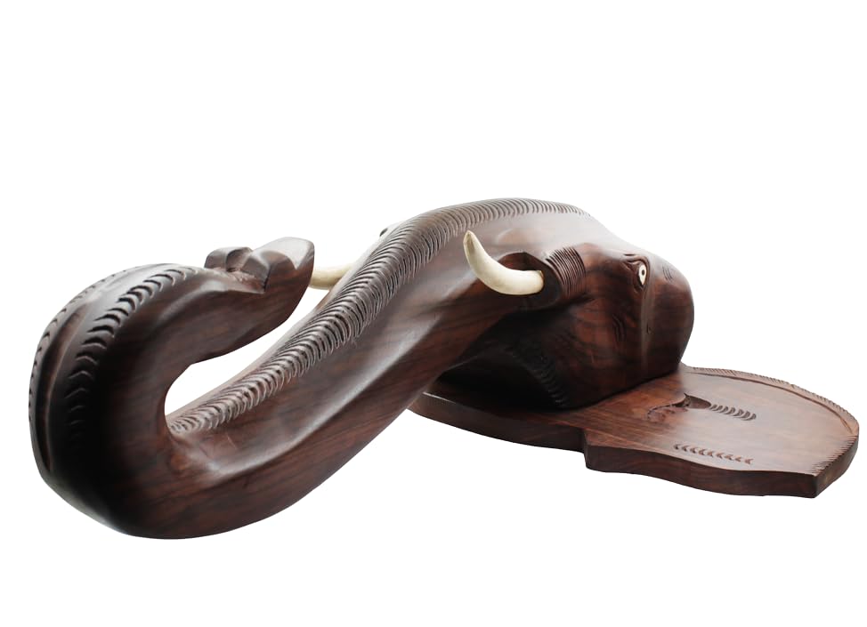 Rosewood-made Kerala Elephant Head Wall Hanging, ideal for gifting and home decor. (16inch)